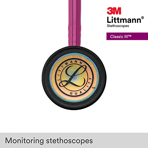 3M Littmann Classic III Monitoring Stethoscope  5870  More Than 2X as Loud  Weighs Less  Stainless Steel Rainbow Finish Chestpiece  27 Black Tube  Stem and Headset