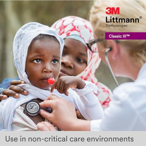 3M Littmann Classic III Monitoring Stethoscope  5870  More Than 2X as Loud  Weighs Less  Stainless Steel Rainbow Finish Chestpiece  27 Black Tube  Stem and Headset