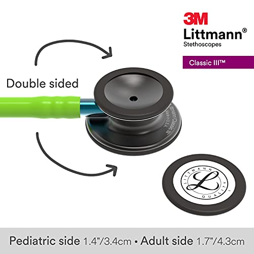 3M Littmann Classic III Monitoring Stethoscope  5870  More Than 2X as Loud  Weighs Less  Stainless Steel Rainbow Finish Chestpiece  27 Black Tube  Stem and Headset