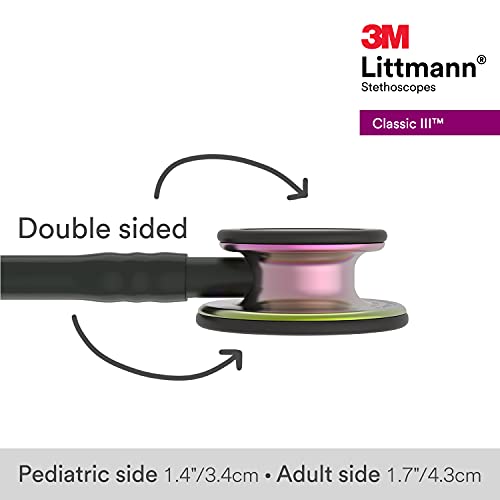 3M Littmann Classic III Monitoring Stethoscope  5870  More Than 2X as Loud  Weighs Less  Stainless Steel Rainbow Finish Chestpiece  27 Black Tube  Stem and Headset