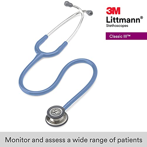 3M Littmann Classic III - Estetoscopio de monitoreo, 5630, más de 2 veces más fuerte, pesa menos, diafragma de acero inoxidable, tubo azul Ceil de 27 pulgadas