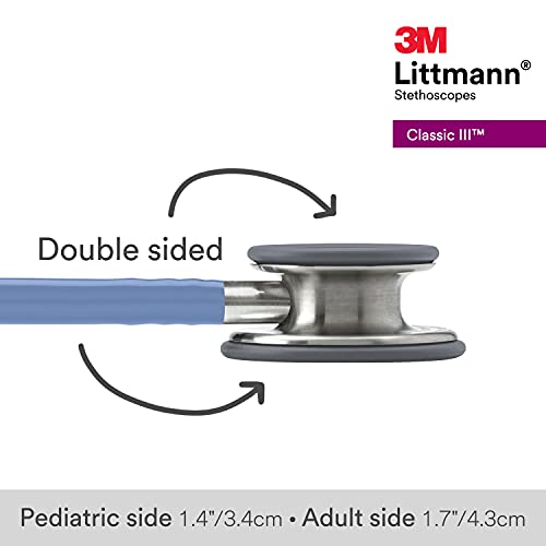 3M Littmann Classic III - Estetoscopio de monitoreo, 5630, más de 2 veces más fuerte, pesa menos, diafragma de acero inoxidable, tubo azul Ceil de 27 pulgadas