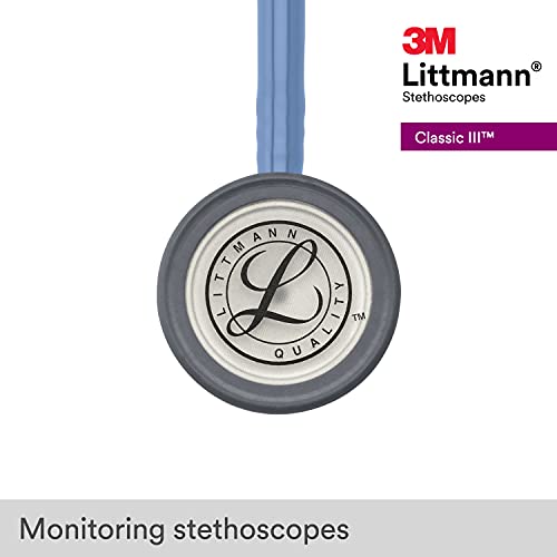 3M Littmann Classic III - Estetoscopio de monitoreo, 5630, más de 2 veces más fuerte, pesa menos, diafragma de acero inoxidable, tubo azul Ceil de 27 pulgadas