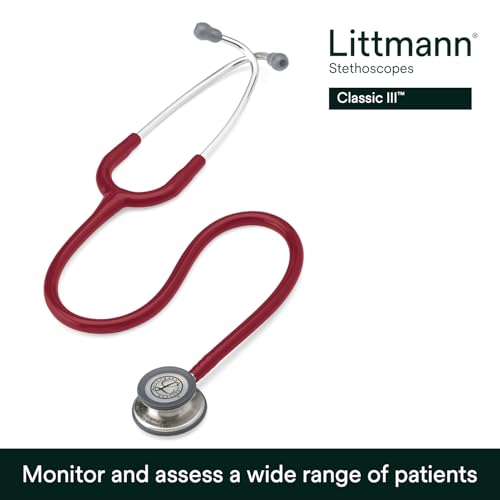 3M Littmann Classic III Monitoring Stethoscope  5627  More Than 2X as Loud  Weighs Less  Stainless Steel Chestpiece  27 Burgundy Tube
