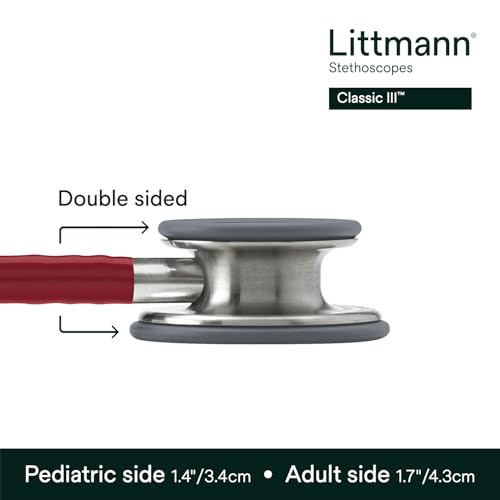 3M Littmann Classic III Monitoring Stethoscope  5627  More Than 2X as Loud  Weighs Less  Stainless Steel Chestpiece  27 Burgundy Tube