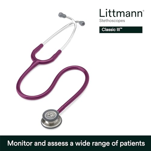 3M Littmann Classic III - Estetoscopio de monitoreo, 5831, más de 2 veces más fuerte, pesa menos, diafragma de acero inoxidable, tubo ciruela de 27 pulgadas