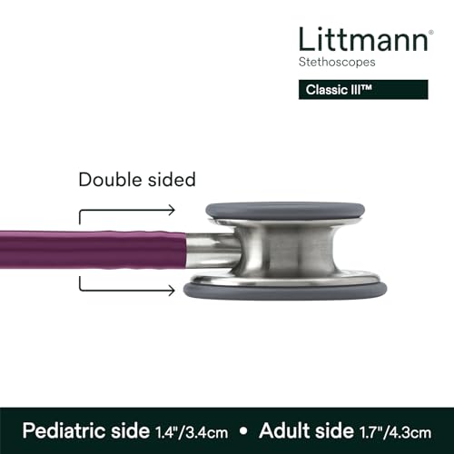 3M Littmann Classic III - Estetoscopio de monitoreo, 5831, más de 2 veces más fuerte, pesa menos, diafragma de acero inoxidable, tubo ciruela de 27 pulgadas