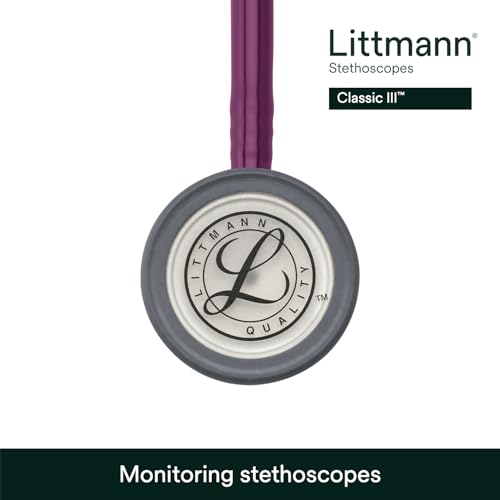 3M Littmann Classic III - Estetoscopio de monitoreo, 5831, más de 2 veces más fuerte, pesa menos, diafragma de acero inoxidable, tubo ciruela de 27 pulgadas