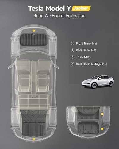 3W 2025 2026 Tesla Model Y Juniper Cargo Mat with Front & Rear Trunk Mats Cargo Liners Anti Slip TPE All Weather Accessories Vigormold 