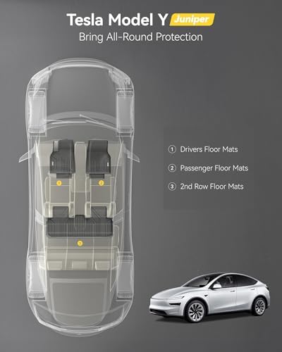 3W Floor Mats Fit for Tesla New Model Y 2025 2026 Juniper  TPE All Weather Custom Fit Floor Liner for Juniper Model Y Accessories 1st and 2nd Row Car Mats Easy Clean  Vigormold 