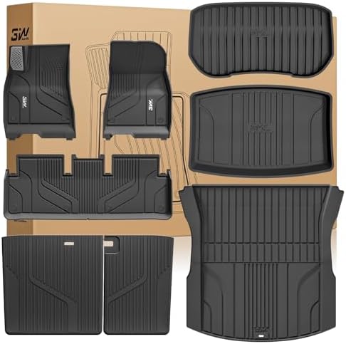3W Tesla Model 3 Floor Mats 2026 2025 2024 with Mental Pedal  Full Set with Seatback Protector  Highland All Weather Custom Fit Rear Trunk Mat Accessories Black