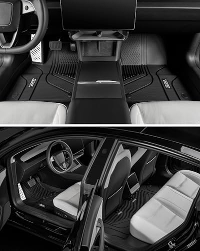 3W Tesla Model 3 Floor Mats 2026 2025 2024 with Mental Pedal  Full Set with Seatback Protector  Highland All Weather Custom Fit Rear Trunk Mat Accessories Black