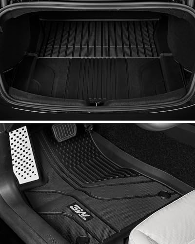 3W Tesla Model 3 Floor Mats 2026 2025 2024 with Mental Pedal  Full Set with Seatback Protector  Highland All Weather Custom Fit Rear Trunk Mat Accessories Black