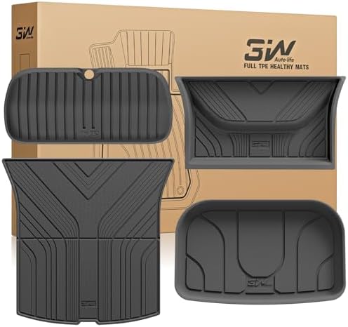3W Tesla Model 3 Floor Mats 2026 2025 2024 with Mental Pedal  Full Set with Seatback Protector  Highland All Weather Custom Fit Rear Trunk Mat Accessories Black