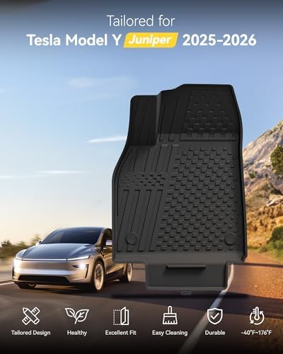 3W Tesla Model Y Juniper Floor Mats  Front Rear Cargo Liner & Seatback Protector  Custom Fit 2025 2026 Model Y Acecessories  TPE All Weather Odorless Non Slip  Black