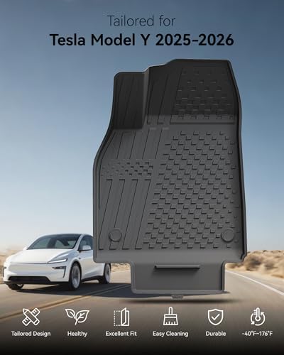 3W Tesla Model Y Juniper Floor Mats  Front Rear Cargo Liner & Seatback Protector  Custom Fit 2025 2026 Model Y Acecessories  TPE All Weather Odorless Non Slip  Black