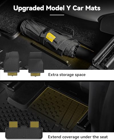 3W Tesla Model Y Juniper Floor Mats  Front Rear Cargo Liner & Seatback Protector  Custom Fit 2025 2026 Model Y Acecessories  TPE All Weather Odorless Non Slip  Black