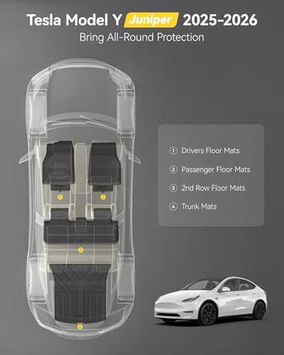 3W Tesla Model Y Juniper Floor Mats  Front Rear Cargo Liner & Seatback Protector  Custom Fit 2025 2026 Model Y Acecessories  TPE All Weather Odorless Non Slip  Black