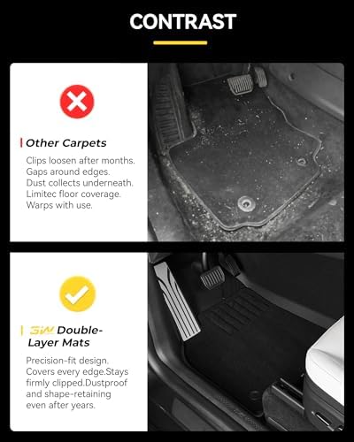 3W Tesla Model Y Juniper Floor Mats with Carpets  Metal Pedal  Double Layer  All Weather TPE Waterproof Custom Fit Automotive Car Floor Liners  Vigormold 