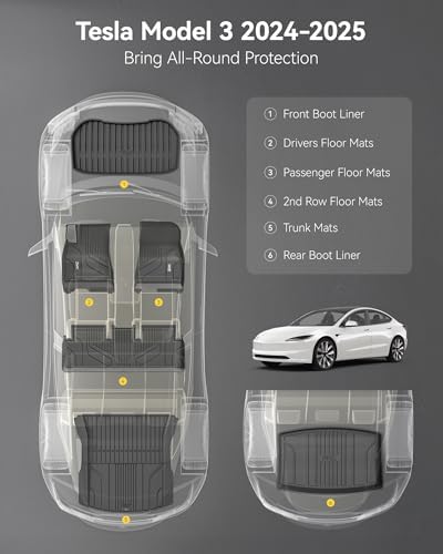 3W Tesla New Model Y Juniper Floor Mats and Cargo Liners  Full Set TPE Floor Liner for 2025 2026 Model Y  Cargo Mats and Seat Back Cover Protector  Car Mats for 2026 Tesla Model Y Juniper Accseeories