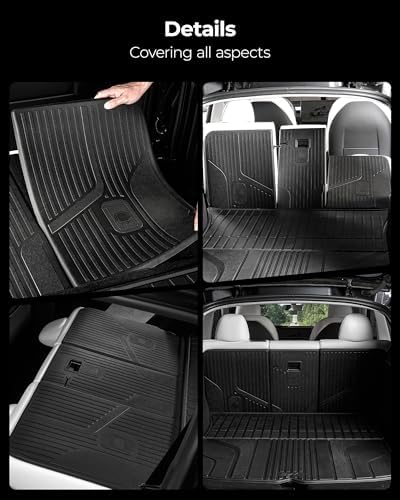 3W Tesla New Model Y Juniper Floor Mats and Cargo Liners  Full Set TPE Floor Liner for 2025 2026 Model Y  Cargo Mats and Seat Back Cover Protector  Car Mats for 2026 Tesla Model Y Juniper Accseeories