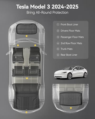 3W Tesla New Model Y Juniper Floor Mats and Cargo Liners  Full Set TPE Floor Liner for 2025 2026 Model Y  Cargo Mats and Seat Back Cover Protector  Car Mats for 2026 Tesla Model Y Juniper Accseeories