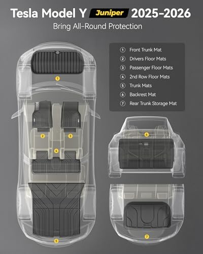 3W Tesla New Model Y Juniper Floor Mats and Cargo Liners  TPE Floor Liner for 2025 2026 Model Y  Trunk Mats & Seat Back Cover Protector  Tesla Model Y Juniper Accseeories Not For Standard   Vigormold 