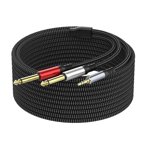 3 5mm 1/8 Stereo to Dual 1/4 TS Mono Y Splitter Audio Cable Adapter Compatible with iPhone  PC  Computer Sound Card  Mixer  Multimedia Speaker  Home Stereo System 30FT