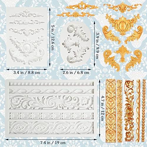 3 Packs Baroque Silicone Molds Scroll Silicone Baroque Mold Clay Molds Fondant Molds Border Fondant Mold Wedding Birthday Cake Decoration
