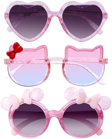 3 Pairs Kids Sunglasses Lovely Cute Girls Toddlers Glasse for Party Birthday Outdoor Beach Eyewear