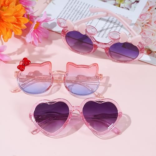 3 Pairs Kids Sunglasses Lovely Cute Girls Toddlers Glasse for Party Birthday Outdoor Beach Eyewear