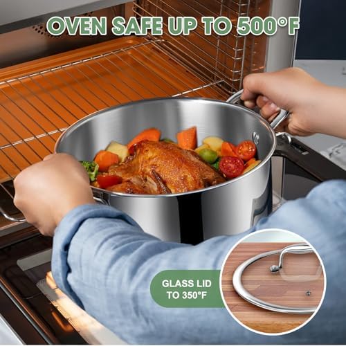 3 Ply Stainless Steel 11 Piece Cookware Set with Lids  Pots and Pans Kitchen Set  Non Toxic  Induction  Oven  Dishwasher Safe  Professional Chef Quality