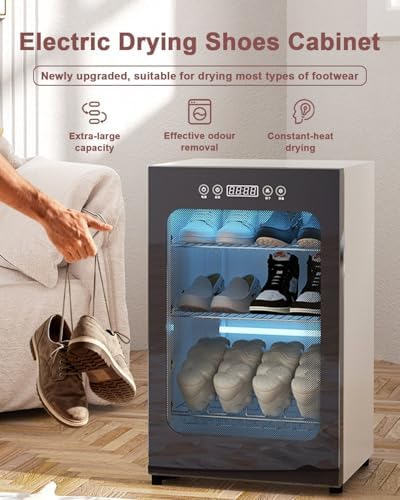 3 Tier Automatic Shoe Dryer   Holds 6 8 Pairs of Shoes at Once  Electric Hot Air Drying Shoe Cabinet  with Digital Controls & Timer  for Boots/Sandals/Slippers/Sneakers/Leather Shoes