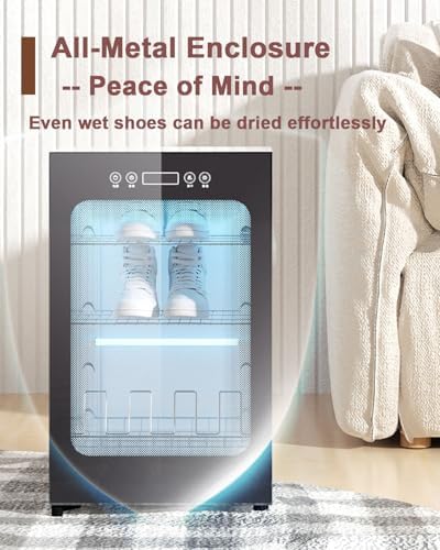 3 Tier Automatic Shoe Dryer   Holds 6 8 Pairs of Shoes at Once  Electric Hot Air Drying Shoe Cabinet  with Digital Controls & Timer  for Boots/Sandals/Slippers/Sneakers/Leather Shoes