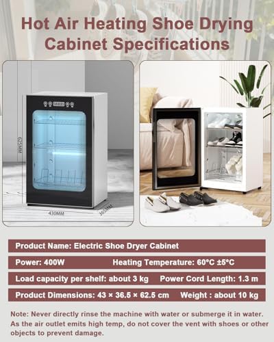 3 Tier Automatic Shoe Dryer   Holds 6 8 Pairs of Shoes at Once  Electric Hot Air Drying Shoe Cabinet  with Digital Controls & Timer  for Boots/Sandals/Slippers/Sneakers/Leather Shoes