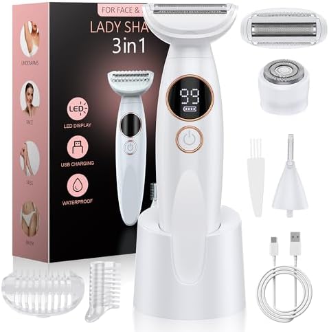3 in 1 Bikini Trimmer for Women  Electric Razors for Women with Display  Painless Bikini Trimmer  USB Charging  Electric Shaver for Woman Shaver for Woman for Face  IPX7 Waterproof White