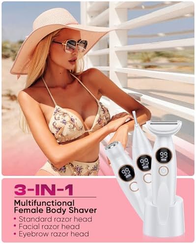 3 in 1 Bikini Trimmer for Women  Electric Razors for Women with Display  Painless Bikini Trimmer  USB Charging  Electric Shaver for Woman Shaver for Woman for Face  IPX7 Waterproof White