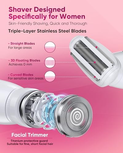 3 in 1 Bikini Trimmer for Women  Electric Razors for Women with Display  Painless Bikini Trimmer  USB Charging  Electric Shaver for Woman Shaver for Woman for Face  IPX7 Waterproof White