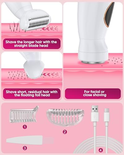 3 in 1 Bikini Trimmer for Women  Electric Razors for Women with Display  Painless Bikini Trimmer  USB Charging  Electric Shaver for Woman Shaver for Woman for Face  IPX7 Waterproof White