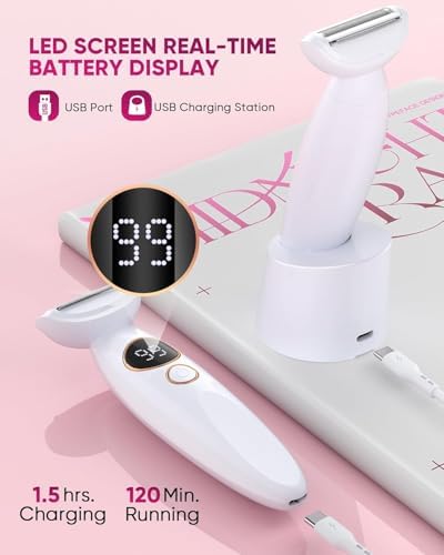 3 in 1 Bikini Trimmer for Women  Electric Razors for Women with Display  Painless Bikini Trimmer  USB Charging  Electric Shaver for Woman Shaver for Woman for Face  IPX7 Waterproof White