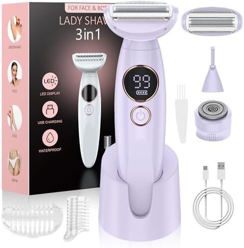 3 in 1 Bikini Trimmer for Women  Electric Razors for Women with Display  Painless Bikini Trimmer  USB Charging  Electric Shaver for Woman Shaver for Woman for Face  IPX7 Waterproof White