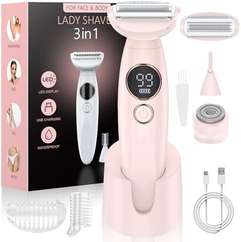 3 in 1 Bikini Trimmer for Women  Electric Razors for Women with Display  Painless Bikini Trimmer  USB Charging  Electric Shaver for Woman Shaver for Woman for Face  IPX7 Waterproof White