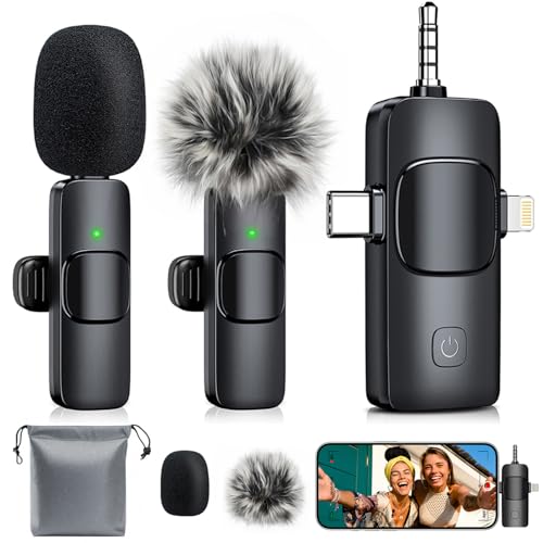Mini micrófono, micrófonos Lavalier inalámbricos 3 en 1 para iPhone, iPad, cámara y dispositivos Android, micrófono de solapa con reducción de ruido