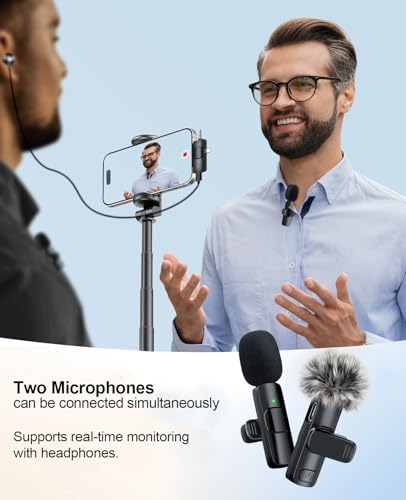 Mini micrófono, micrófonos Lavalier inalámbricos 3 en 1 para iPhone, iPad, cámara y dispositivos Android, micrófono de solapa con reducción de ruido