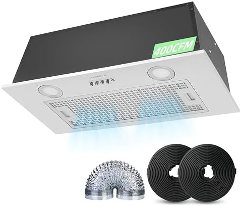 400CFM Range Hood Insert 23 6 inch  Build In/Insert Stainless Steel Kitchen Vent Hood  3 Speed Controls with LED Lights  6 Layers Grease Filters Ducted/ductless Convertible