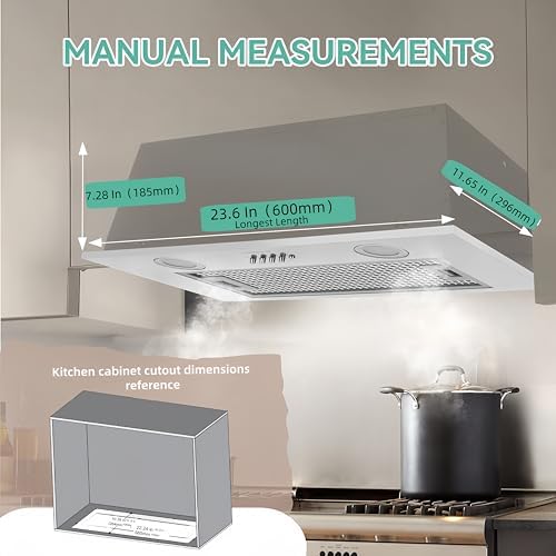400CFM Range Hood Insert 23 6 inch  Build In/Insert Stainless Steel Kitchen Vent Hood  3 Speed Controls with LED Lights  6 Layers Grease Filters Ducted/ductless Convertible