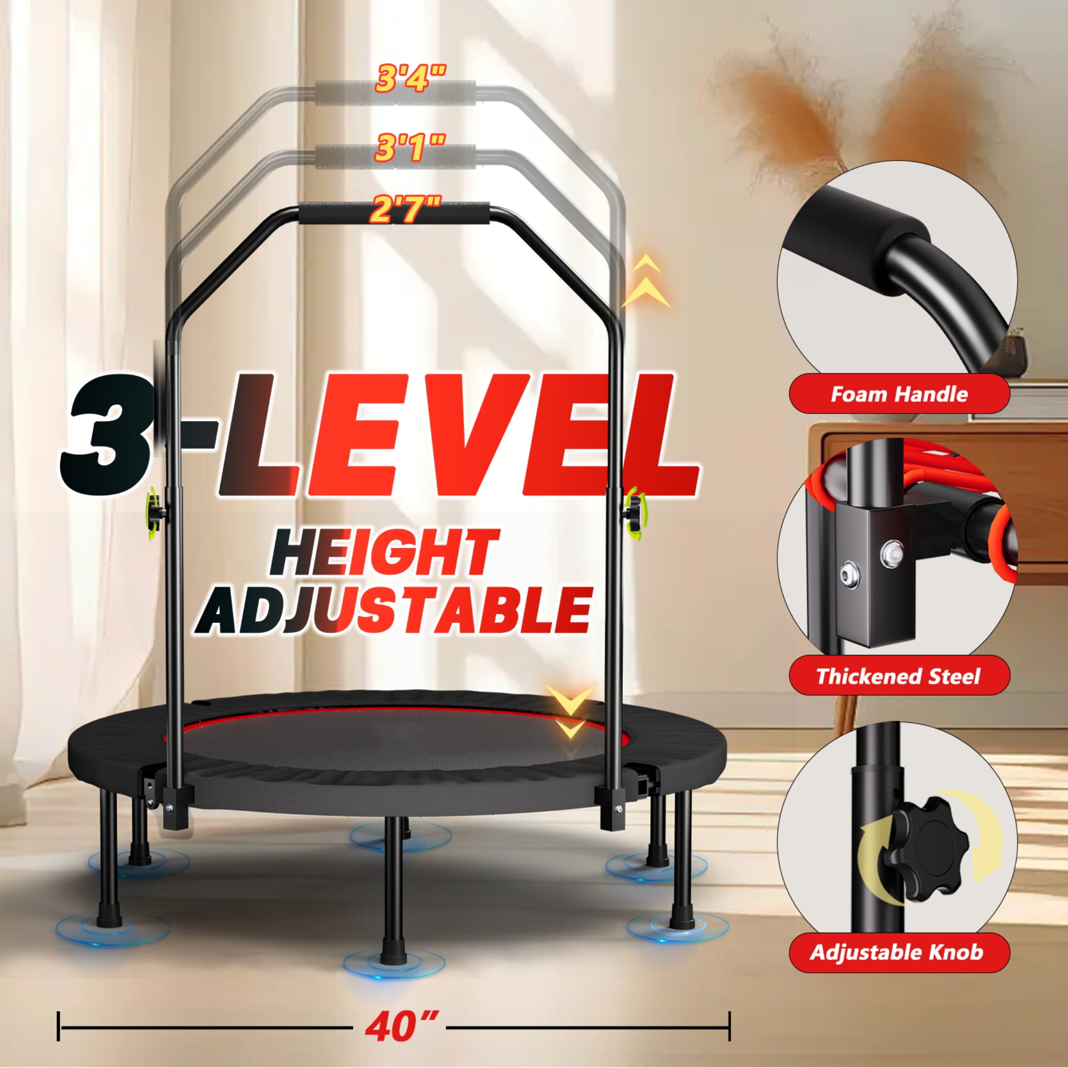 40in Rebounder Trampoline for Adults  SHINPT Fitness Trampoline with Handle  40" Gym Equipment for Home  Exercise Trampoline for Adults Indoor  Outdoor Foldable Trampoline for Yard  Basement  Lawn