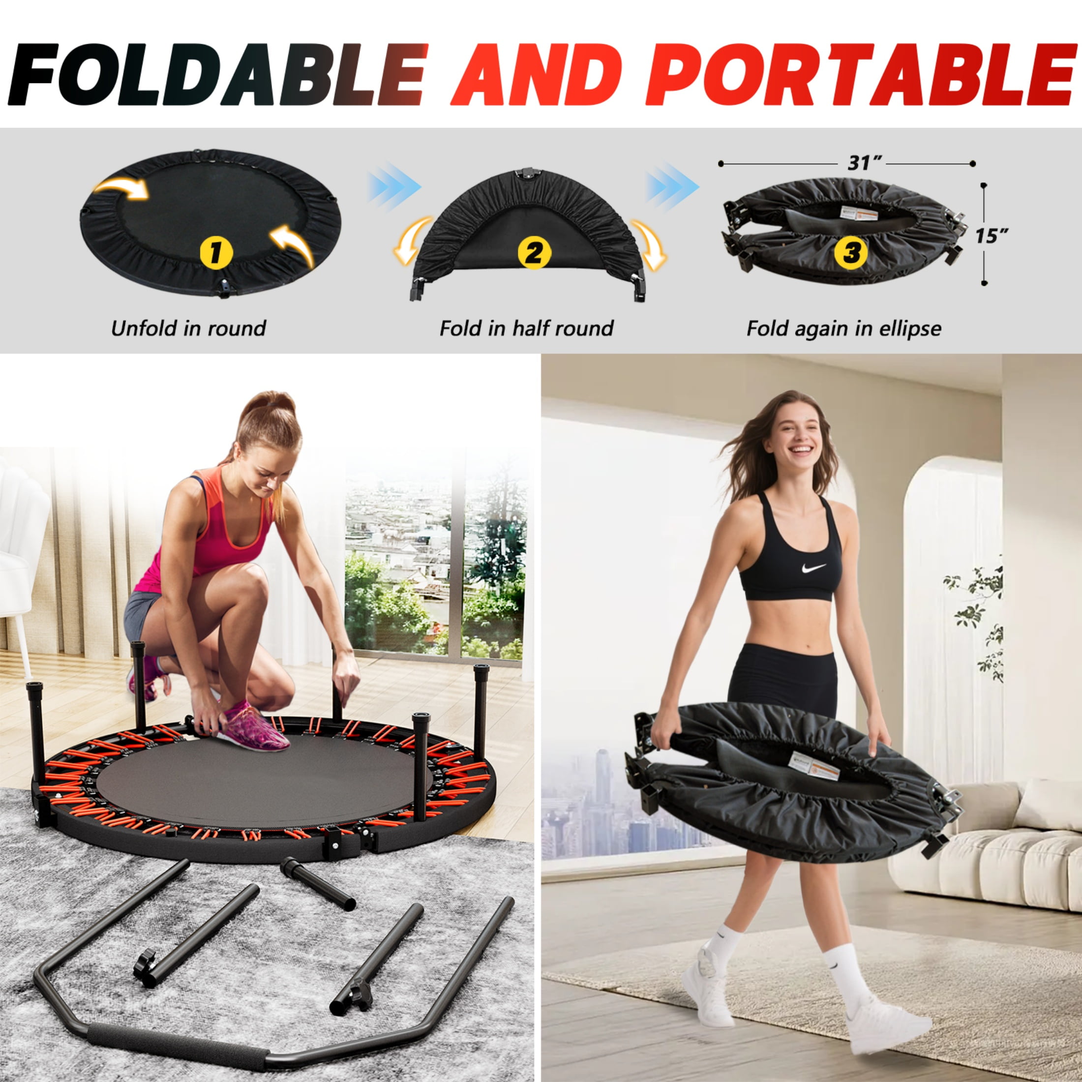 40in Rebounder Trampoline for Adults  SHINPT Fitness Trampoline with Handle  40" Gym Equipment for Home  Exercise Trampoline for Adults Indoor  Outdoor Foldable Trampoline for Yard  Basement  Lawn