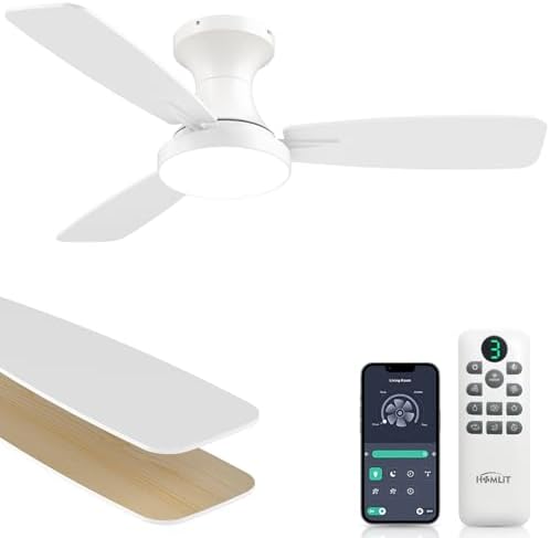 42 inch Smart Ceiling Fan with Light  Low Profile Flush Mount with Remote Control  Ultra Quiet Reversible DC Motor  3 Color Temperatures & 6 Speed Dimmable Lighting for Bedroom  Black