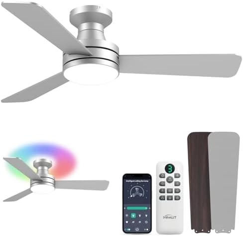 42 inch Smart Ceiling Fan with Light  Low Profile Flush Mount with Remote Control  Ultra Quiet Reversible DC Motor  3 Color Temperatures & 6 Speed Dimmable Lighting for Bedroom  Black